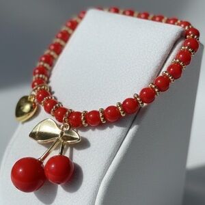 Cherry Charm Red Beaded Bracelet